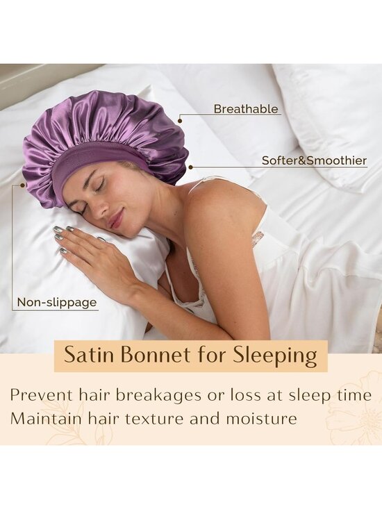 〽️Women Purple Silk Bonnet Sleeping Double Layer Satin Natural Curly Hair Cap main image 4